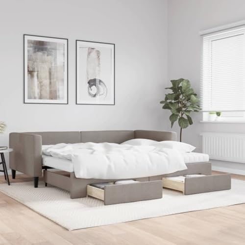 Tino Tech Schlafsofa Betten Schlafzimmer Bett Bed Frame Einzelbett Bett Gestell Tagesbett Ausziehbar mit Schubladen Taupe 90x200 cm Stoff