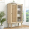 Merax Holz Sideboard mit Kunststoff-Rattan und Glas-Schiebetüren – 6 Fächer für stilvolle Aufbewahrung Holzfarbenes (60 x 40 x 100 cm)