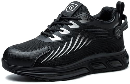 Sicherheitsschuhe Arbeitsschuhe Herren Damen Safety Shoes for Men Stahlkappenschuhe Herren 45EU Leicht Arbeitsschuhe Küche rutschfest Sportlich Schutzschuhe Schwarz Grau Mode Sicherheit Sneaker