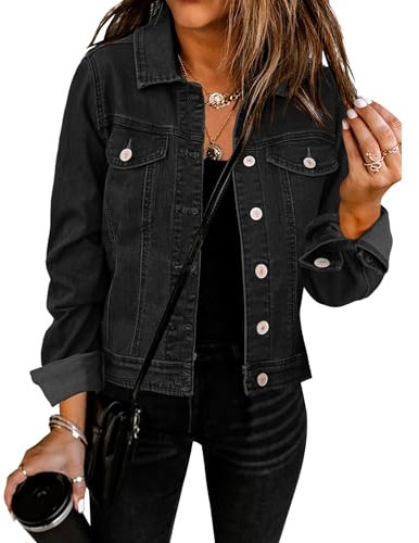 Vetinee Jeansjacke Damen Oversize Jeansjacke Schwarz Damen Schwarz Größe XL Passt für EU 46-48