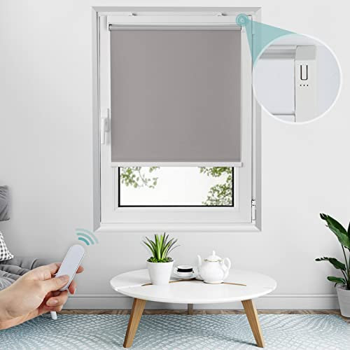 Allesin Elektrische Rollos Innen, Verdunklungsrollo mit Fernbedienung & Leiser Motor, 70x150cm Gray, Metal Klemmträger ohne Bohren Fensterrollo Innen Sonnenschutz Smart (70x150cm, Gray)