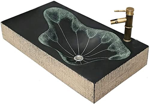 Mueble de tocador con Lavabo, Lavabo de baño, Lavabo sobre encimera, Nuevo Lavabo Antiguo Chino, Lavabo Individual para baño, Lavabo de Loto Vintage, Piscina (Color: Negro, tamaño:
