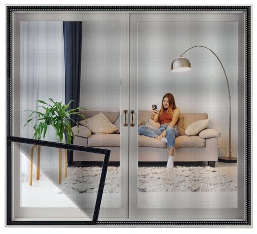 Fliegengitter Fenster BalkonFenster, 55x180cm Fliegengitter Fenster Dachfenster Insektenschutz Ohne Bohren für BalkonFenster TerrassenFenster Wohnzimmer, Schwarz