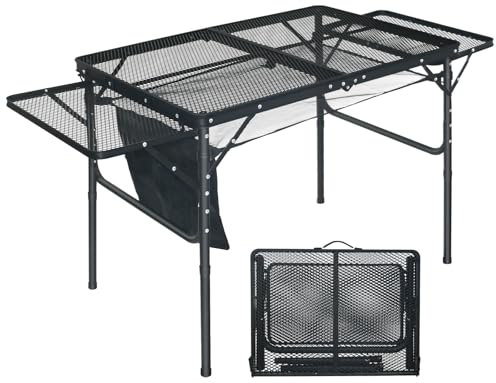 Tragbare Campingtische, Klappbarer Multifunktionstisch, Camping Tisch, Grilltisch mit Metallgitterplatte, Leicht und Tragbar Tisch, Zusammenklappbar Gartentisch, Beistelltisch, für Strand im Freien