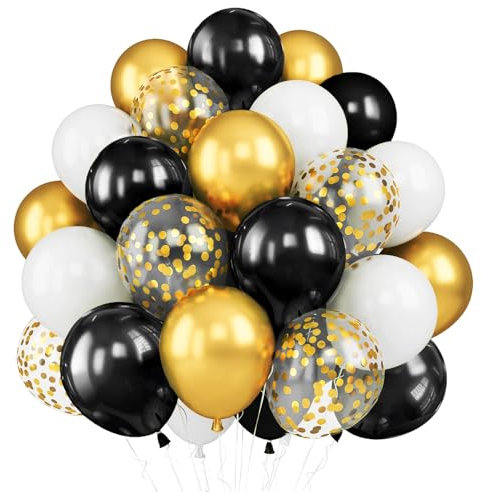 YOUYIKE 60 Stück Gold Schwarz Luftballons, 12 Zoll Latex Luftballons, Helium Ballons, Gold Schwarz Metallic Ballons für Kinder und Erwachsene Geburtstag, Party, Graduierung, Ostern Weihnachten Deko