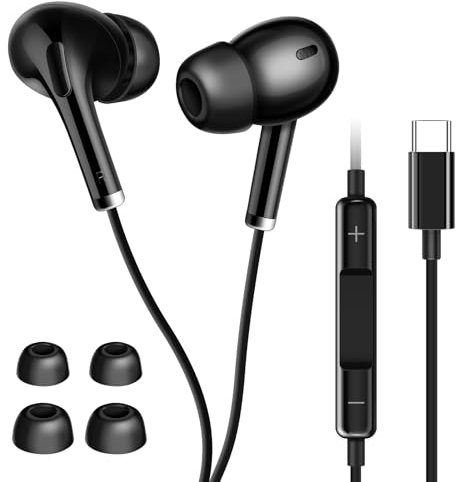 Coolden USB C Kopfhörer mit Kabel USB C In Ear Kopfhörer mit Mikrofon Ohrhörer Typ C Kopfhörer für iPhone 16/16 Pro/15/15 Pro/iPad Pro/Air/Galaxy S24 S23 S22 A54 A53/Huawei/Google/OnePlus Schwarz