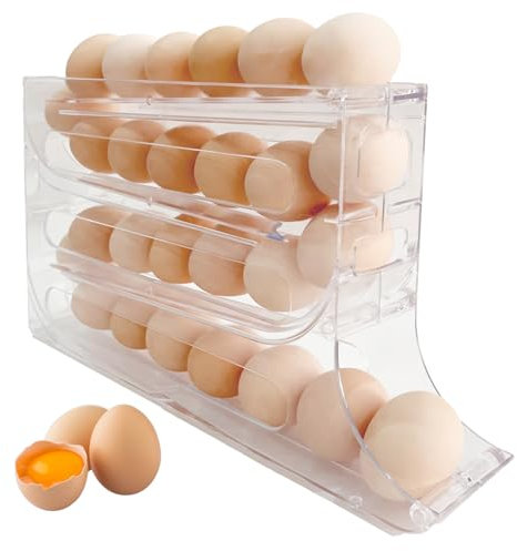ALMNCBH Porte-œufs pour réfrigérateur, distributeur d'œufs à 4 couches, plateau de rangement automatique pour 30 œufs, rouleau à œufs peu encombrant pour réfrigérateur, armoires, tables, restaurants,