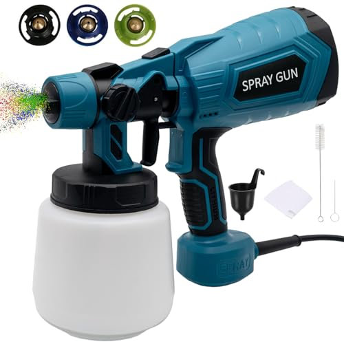 Farbsprühsystem, 700W HVLP Elektrisches Lackierpistole mit 1000ML Behälter, Zaun Farbspritzgerät mit 3 Düsen und 3 Muster Farbsprühgerät,Elektrische Spritzpistole für Gartenzaun, Wände, Möbel, Decke