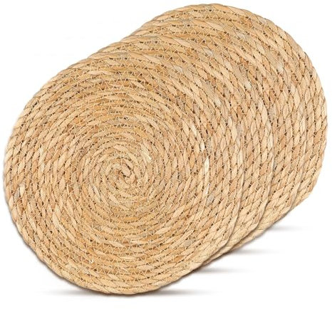 Tischset Rund Aeflochten aus Wasserhyazinthe: WANDGU 4er Set 30 cm Decorasian Untersetzer, Wohnzimmerdekor, Geflochtener Untersetzer für Warme Speisen, Tischsets Platzsets Outdoor