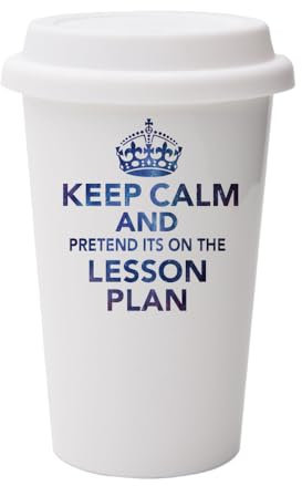 Giftme Keep Calm and Pretend It's On The Lesson Plan, Wall Eco Insulated, White Ceramic Travel Mug, with White Lid.