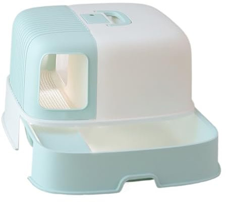 Cenz-888 Cat Litter Tray, Jumbo Cat Litter Box, Enclosed Cat Potty with Scoop, Hooded Kitty Litter Tray with Easy Access Lift Top Handle and Buckles for Portability and Privacy, Pet Box(Blue)