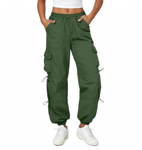 Friptspyg Pantaloni Cargo Donna Pantaloni da Trekking Leggeri con Tasche Pantaloni da Escursionismo Impermeabili Cintura Outdoor Sportivi Pantaloni da Jogging, Verde Oliva XS