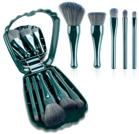 ARFUKA Travel Makeup Brush Set Mini Makeup Brushes Complete Function Cosmetic Brushes Kit mit with Brush Case and Built-in Mirror Green