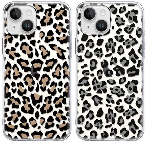 Yoedge 2 Stück Handyhülle für iPhone 14 / iPhone 13 Hülle 6,1, Aesthetic Leopard Muster Frauen Mädchen Handyhülle, Transparent Dünn Weich Silikon Slim Fit Stoßfest Kratzfest Schutzhülle für iPhone 13