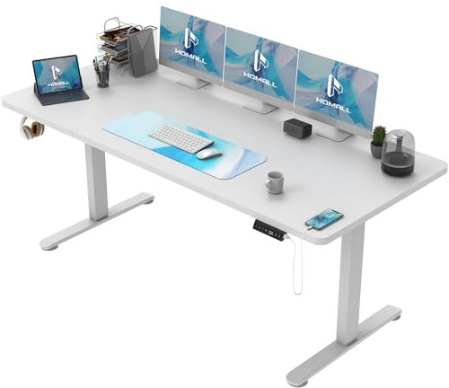 Homall Höhenverstellbarer Schreibtisch 140x80 cm, Elektrischer Schreibtisch mit Vierteilige Tischplatte, Computertisch mit Memory Funktion,Standing Desk