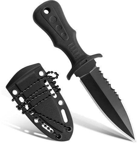 Celiodd Neck Knife Messer Outdoor 121mm Tragbar Neckknife Mini Messer Kette Gürtelmesser Edelstahl mit Gezackt mit Kunststoffscheide und Kugelkette für den Einsatz im Freien Selbstverteidigung