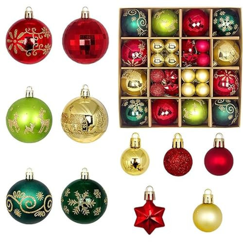 44pcs Christmas Tree Decorations Baubles,Red Green Baubles Xmas Ball Ornaments 3cm 6cm Mini Hanging Ball Plastic Christmas Bulbs for Xmas Tree Decorations,Home Party,Wedding Decor