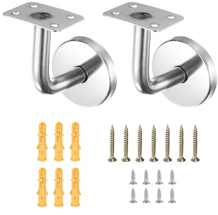 sourcing map 2Pcs Stainless Steel Hand Rail Brackets, 2.4 Flat Handrail Holder Hand Stairway Rail Bracket for Square Rail with Mounting Screw for Guardrail Staircase Banister, Silver