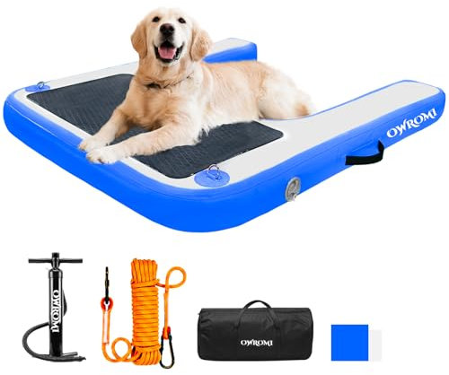 OWROMI Inflatable Dog Boat Ramp, Large Dog Water Ramp Up to 200 lbs, Non - Slip PVC Float with Pet Water Raft Ladder for Pool, Dock, Lake & Boat Pet Pools