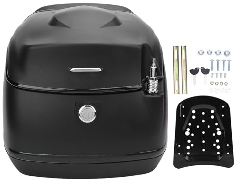 Luocute 38L Motorrad-Topcase, Retro-Motorrad-Topcase mit Schlüsselschloss, Helmgepäck-Kofferraumbox für Roller, Motorräder, Elektrofahrräder, Passend für Helme in Voller Größe, (Black)