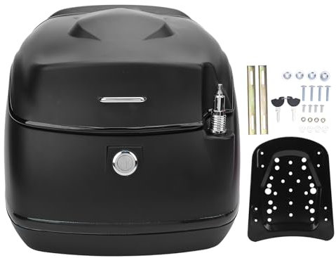 Akozon 38L Motorrad-Topcase Im Retro-Stil, Wasserdichter Kofferraum für Elektrofahrrad, Roller (Black)