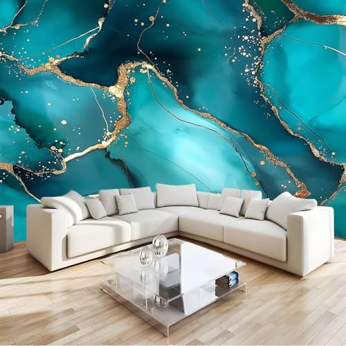 Papier Peint 3D Marbre Turquoise Panoramique Peinture Murale Interieur 200x140 cm pour Salon Chambre à Coucher D'Enfant Maison Décoration Murale