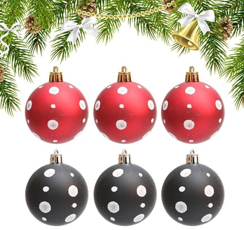 Schwarze Weihnachtskugeln, Weihnachtskugeln,Rot Schwarz Weiß Kugel Ornament Set Halloween Baumschmuck | 6 cm/2,36 Zoll glitzernde dekorative Hängeornamente für Hochzeitsfeiern und Feiertagsdekoratione