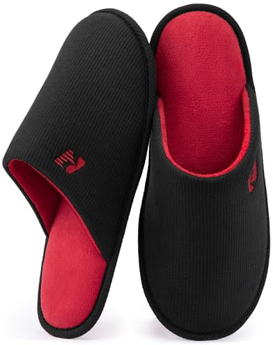 RockDove Men's Two-Tone Memory Foam Lightweight Scuff House Slipper, Size 12/13 UK Men, Black and Red