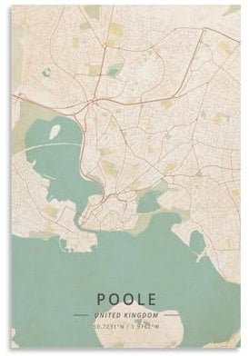 LZTEN Poole United Kingdom Karten-Poster, Vintage-Druck, Poster für Zimmer, Ästhetik, Leinwand, Wandkunst, Poster und Druck, ungerahmt, 40 x 60 cm
