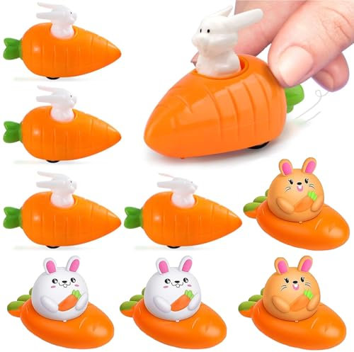 PWCTNT Ostern Geschenke Kinder, 8 Stück Ostergeschenke Kinder, Aufziehbare Hasen Mit Karotte, Hase Ostern Deko, Lustige Aufziehspielzeug Osterhasen Für Kinders Jungen Mädchen