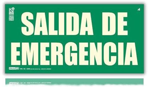 LEIASA | Señal Salida de Emergencia Homologada - 16x32 cm - Clase B D≤10m - PVC Luminiscente - Señal Certificada en Sostenibilidad - Fotoluminiscente - Cartel Salida Emergencia Homologado SIN Marco