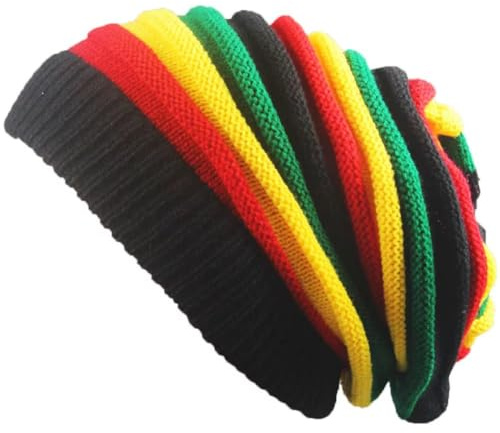HiyyFloy Jamaika-mütze, Gestrickte Rasta-mütze, Reggae, Jamaikanische Rasta-mütze, Modische Rasta-mütze, Gerippte Strickmütze, Schirmmütze, Bunte Gerippte Mütze