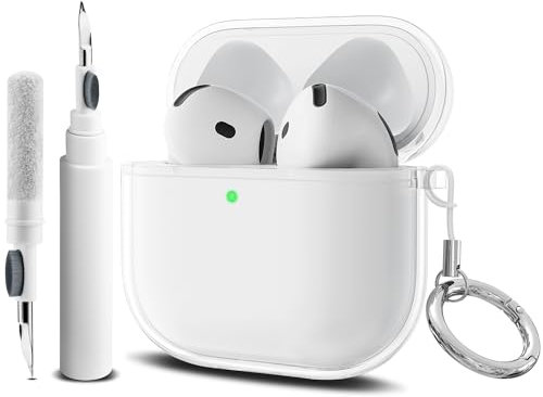 YLK Funda Compatible con AirPods 4 2024 con Kit de Limpieza, LED Frontal Visible, Funda Protectora de Silicona a Prueba de Golpes con Llavero y Cordón (Transparente)