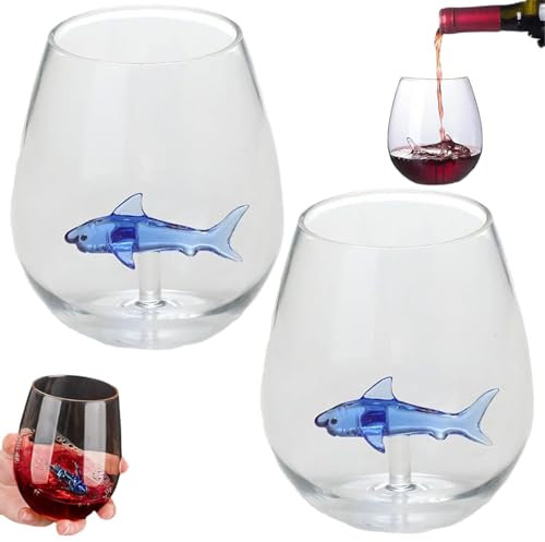 Iewroyt 2pcs Hai Weinglas, 500 ml Brille mit innen, hoher Borosilikat -Glas -Becher einzigartig für Hochzeitsgeburtstagsgeschenke