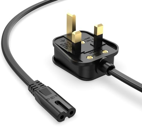 NICPOWER Figure 8 (C7) TV Power Cable 1,2 M – UK Plug Lead Fit for Samsung, LG, Sony, TCL, Hisense, Roku, Apple TV 1–5 (4K) – Compatible with Smart LED/LCD/HD TVs – 2 Pin Mains Charger Cord