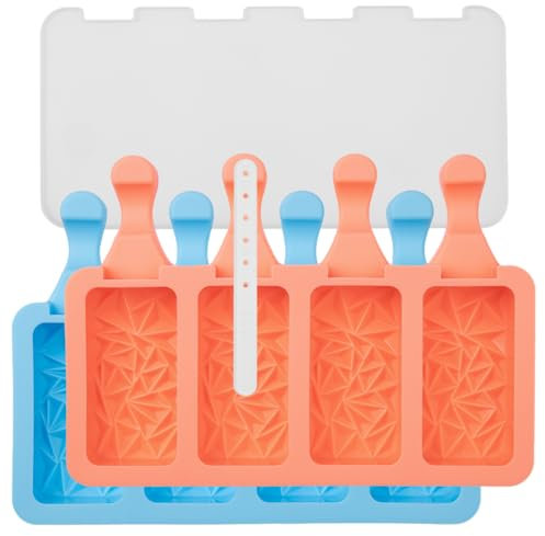Lurch Eisform für Eis am Stiel, Popsicles Silikon 2er Set mit Deckel wiederverwendbar für Kinder und Erwachsene – Triangle, Aquamarine/Peach