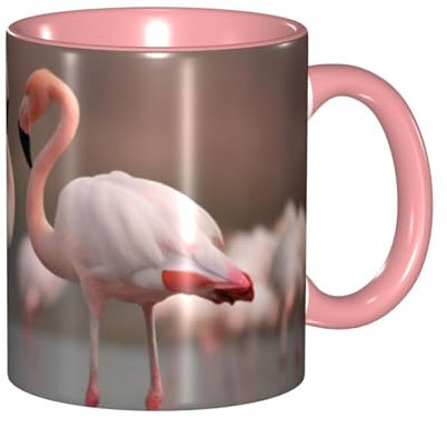 Bryptxztxt Tasse en céramique double couleur flamant rose 325 ml – Intérieur coloré, tasses à café en céramique bicolore pour la maison et le bureau