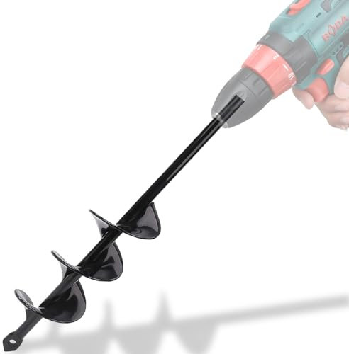 Warmfay Garten Erdbohrer für Bohrmaschine, Garten Schnecken 22X5CM, Pflanzbohrer für Akkuschrauber - Hex Shank Rostfreier Stahl Erdlochbohrer Pfahlbohrer, Schwarz Solider Schaft Spiralbohrer