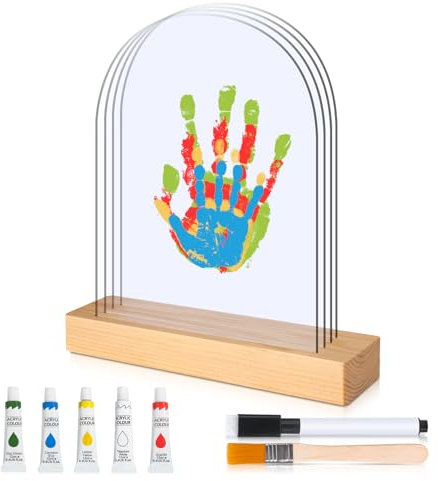 TOGOU2S Kit de Huellas de Manos Familiares, Marco ovalado transparente para 4 huellas de manos, Recuerdos Familiares DIY, Personalizados Marco de recuerdo, Día del Padre Día de la Madre Regalo