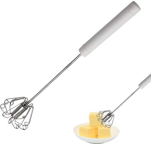 Semi-Automatic Whisk - Stainless Steel Egg Whisk - Hand Push Egg Beater - Milk Frother - Rotating Push Mixer Stirrer - Handheld Beating Whisking Tools for Coffee Milk Kitchen Baking Stirring Mixing