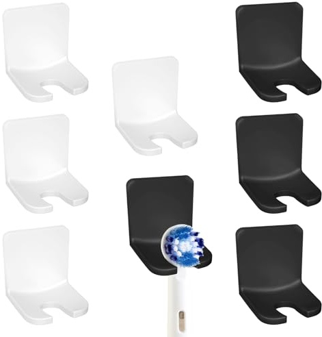NVGVUP 8 Pack Electric Toothbrush Head Holder, Wall Mounted Organizer | Self-Adhesive Universal Holder for Toothbrush Heads and Razors, Space-Saving Bathroom Organizer (White/Black)