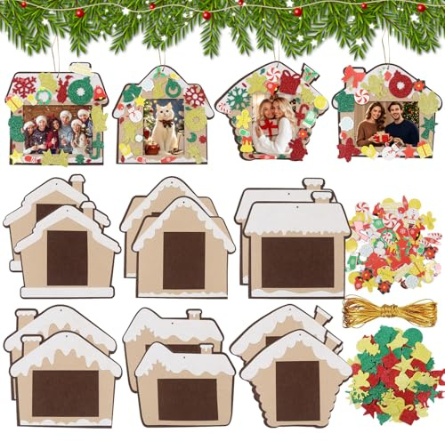 Qunkun Weihnachten Fotorahmen Bastelset, 12 Stück Filz Bastelsets Weihnachtsbaumanhänger, Weihnachtsbaumschmuck, DIY Christbaumschmuck, DIY Handwerk Filz Weihnachtsdeko für Weihnachts Party