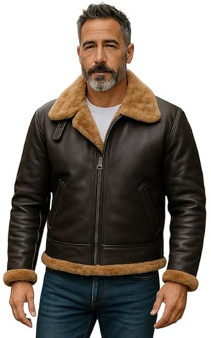 Men’s B3 Aviator Shearling Bomber Jacket – Real Sheepskin Leather Flying Pilot Coat, WWII Vintage Aviation Style