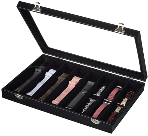 PH PandaHall 8 Slot Organizer di Cinturini per Orologio in Legno Scatola Porta Cinturini Orologi Nero con Finestra Trasparente Espositivo per Orologi per Riporre Gioielli