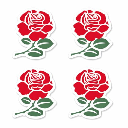 England Rose Vinyl Sticker Label, Matte Waterproof, Red and Green, 3.5 x 4.4 cm, 4 Pack, English Rose, Team Support