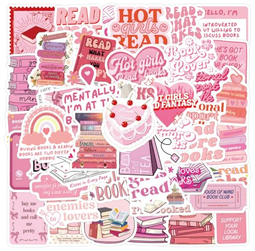 CATZUM 60 pezzi Adesivi estetici per Kindle, Libri, Kindle Stickers, Book Stickers, Journaling Sticker, Scrapbooking, Accessori Adesivi - Regali per Donne, Ragazze, Amanti dei Libri e Adulti (Rosa)