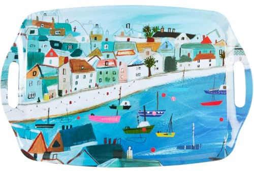 DEENZ Rectangle Melamine Serving Tray With Handles Large Kitchen Storage Accessory Decorative Design Tableware Organisation Ideal Dining Space Countertop Display 48.5 X 32.5 X 3 Cm (ST IVES)