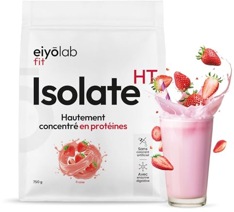 ISOLATE HT | Whey Isolat de Protéines en Poudre | Jusqu’à 88% de Protéines | Riche en BCAA + Glutamine | Musculation Rapide et Sèche | Faible en Lactose | Onctueuse Saveur Fraise | 750g | Eiyolab