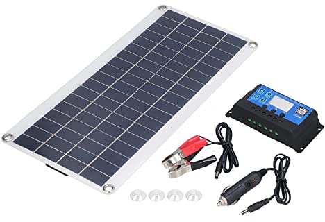 Panneau Solaire Monocristallin 8W, Kit Portable avec Contrôleur 10A, Semi Flexible et Compact - Haute Efficacité de Conversion, Facile à Utiliser, Parfait pour Camping, Bateaux e