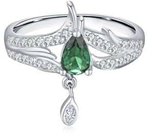 Ringe Verlobung, Schmuck Ringe mit Synthetischem Smaragd und Diamanten Silber 14K Weißgold Größe 49 (15.6)